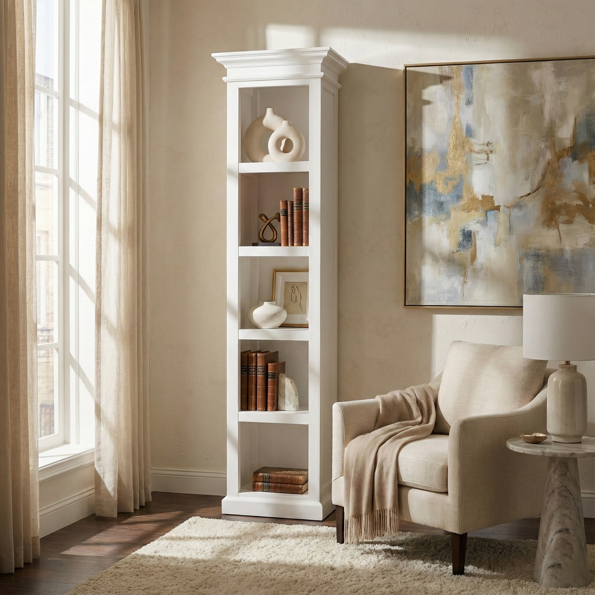 Thin Line White Bookcase | Hampton Style | Fully Assembled