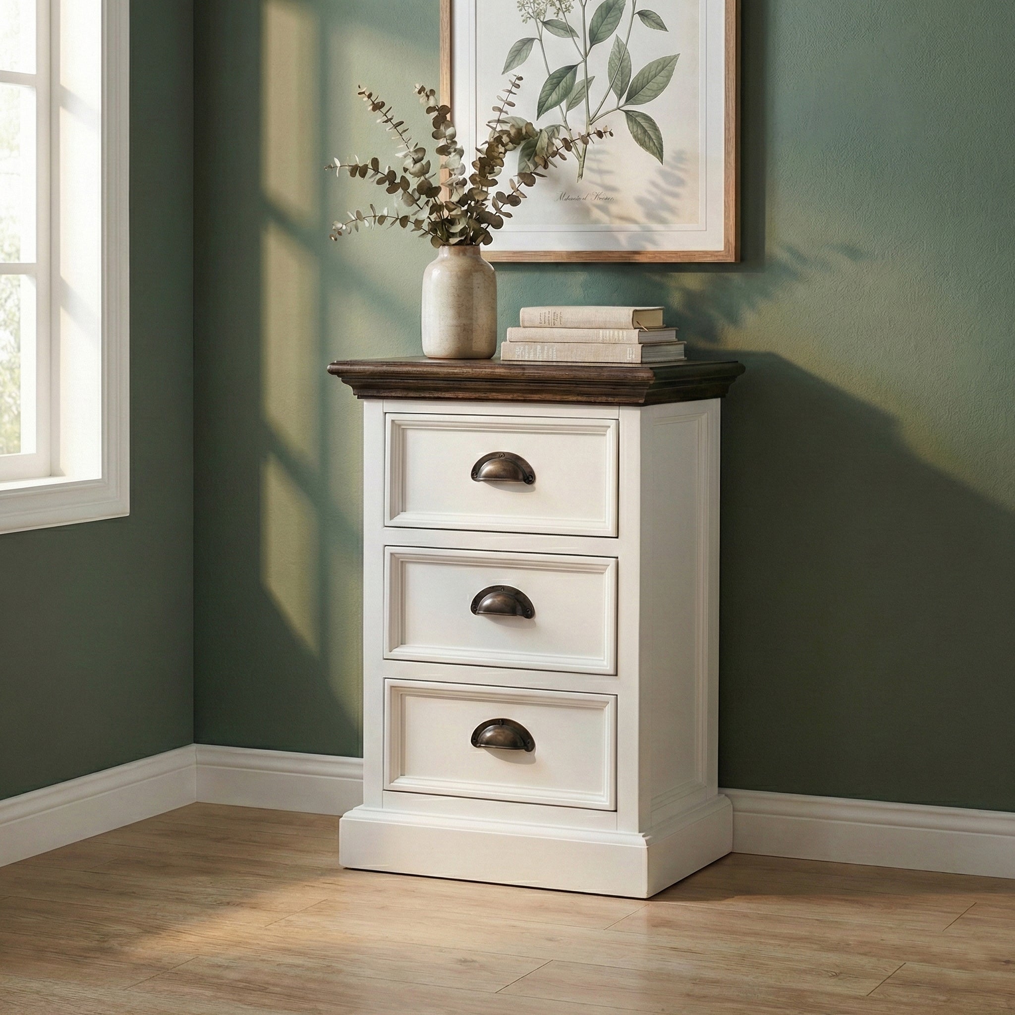 Classic White Bedside | Mahogany Wood | Fully asembled | Hampton Style