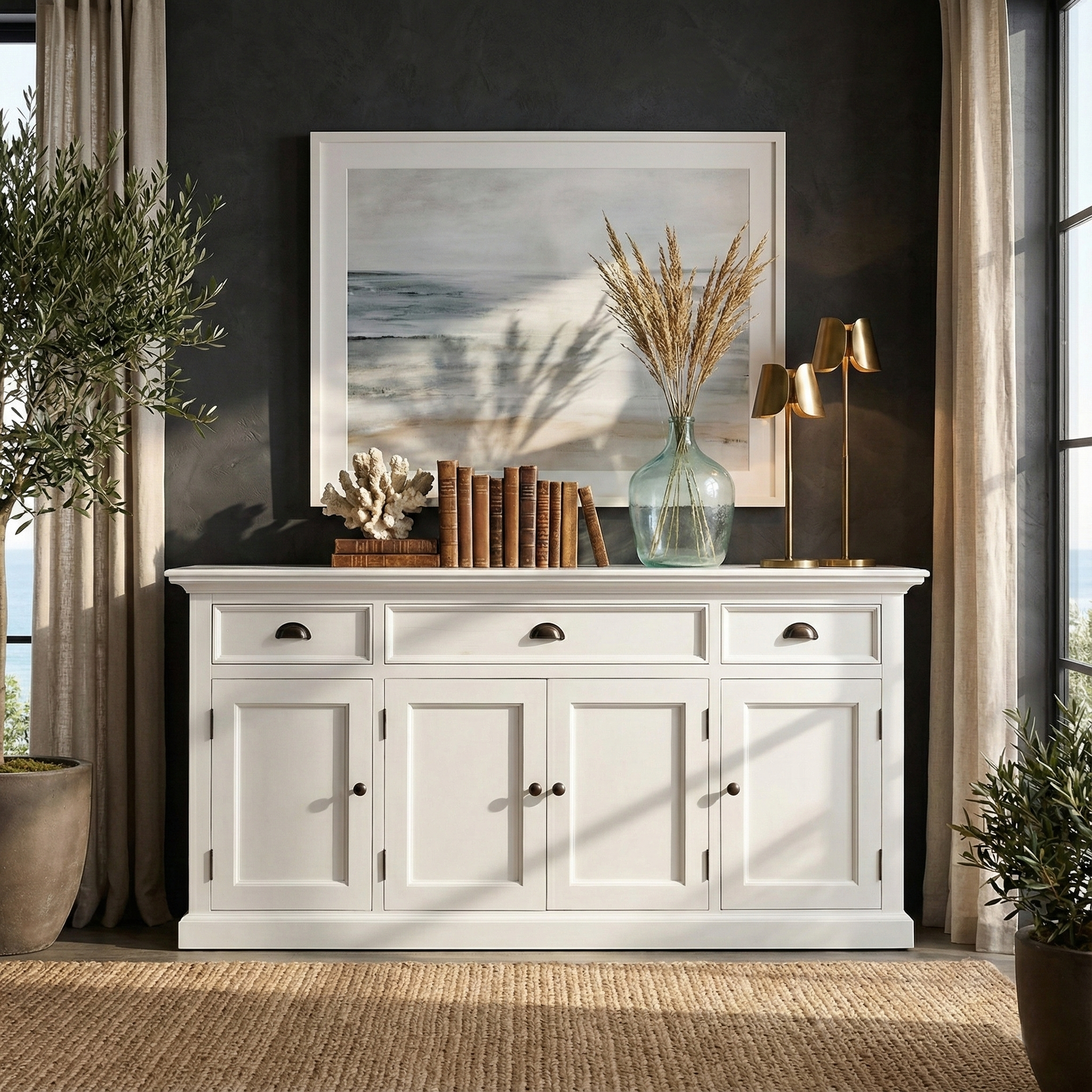 Solid Wood Buffet Console Table | Coastal Hampton Sideboard
