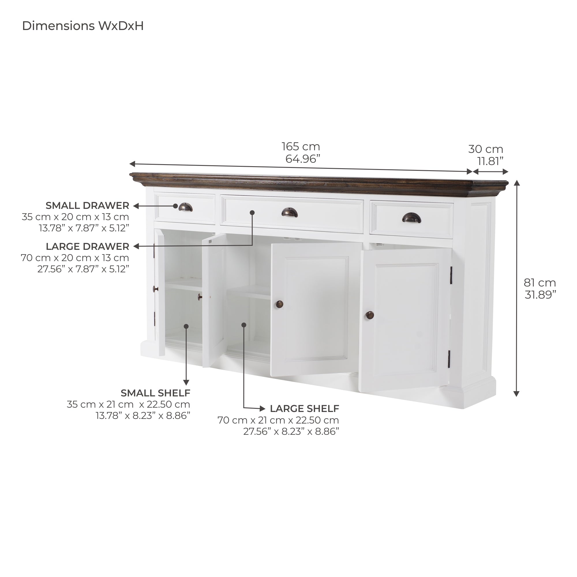 Corfu Buffet Console Table 65'', Dark Brown