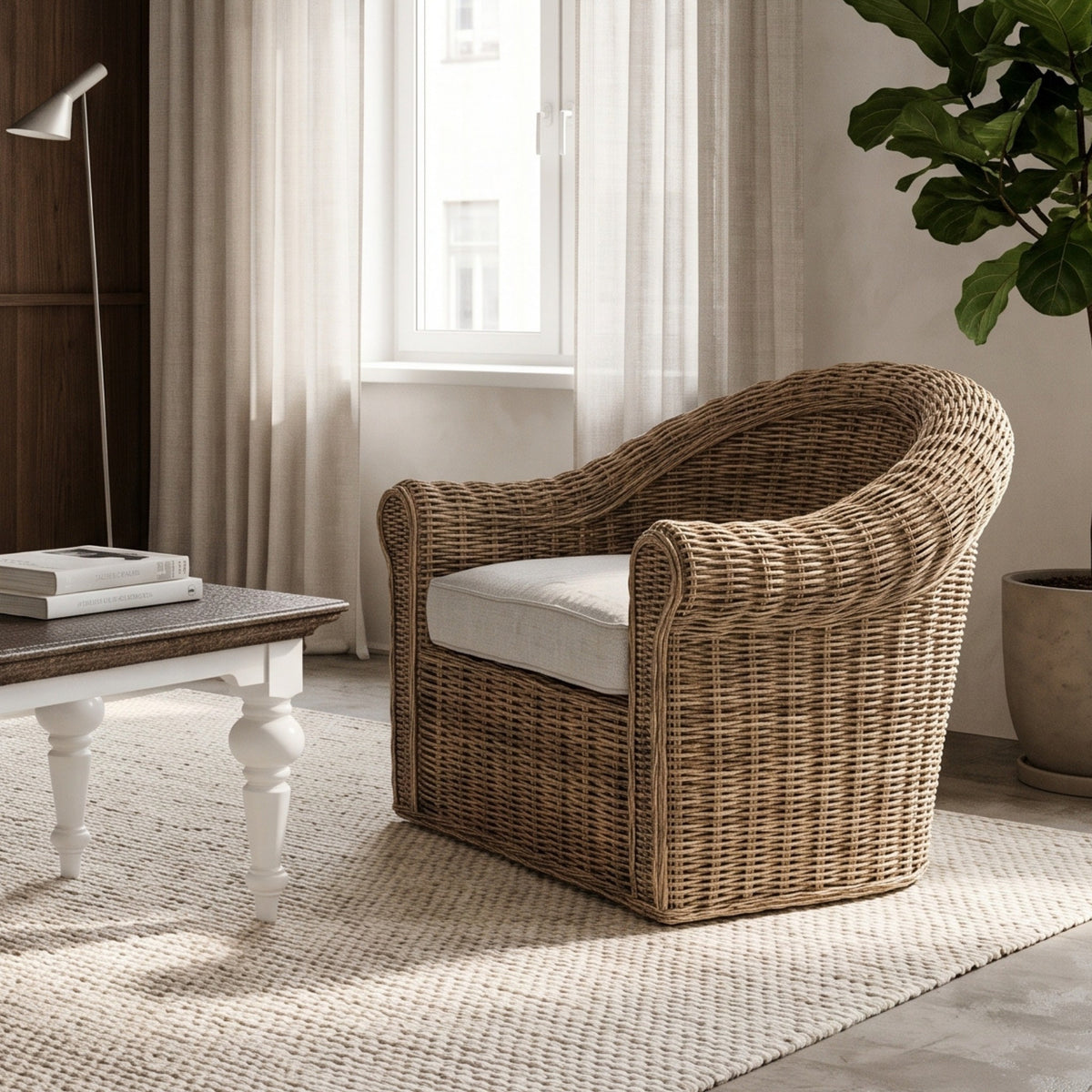 NovaSolo Wickerworks Aegean Chair, Natural Grey, styled in a room