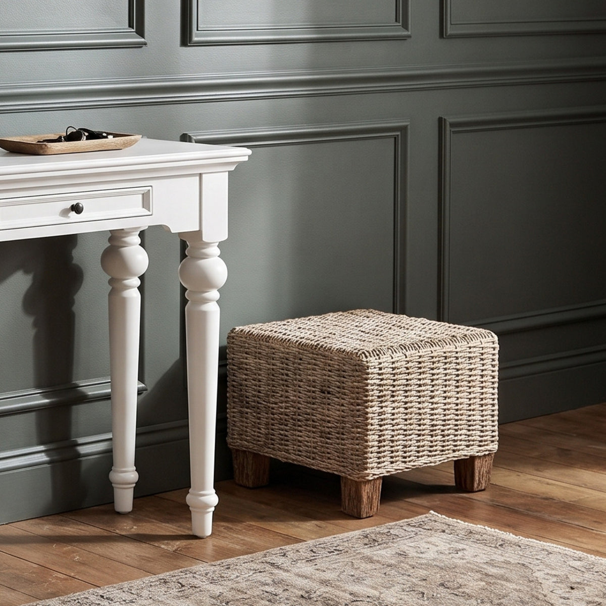 NovaSolo Wickerworks Capri Footrest, Natural Grey, styled in a room