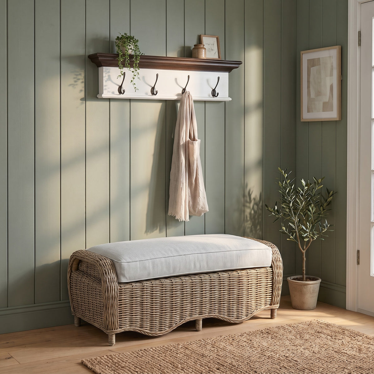 NovaSolo Corfu Coat Rack with 4 Hooks, Classic White & Dark Brown, styled in a room