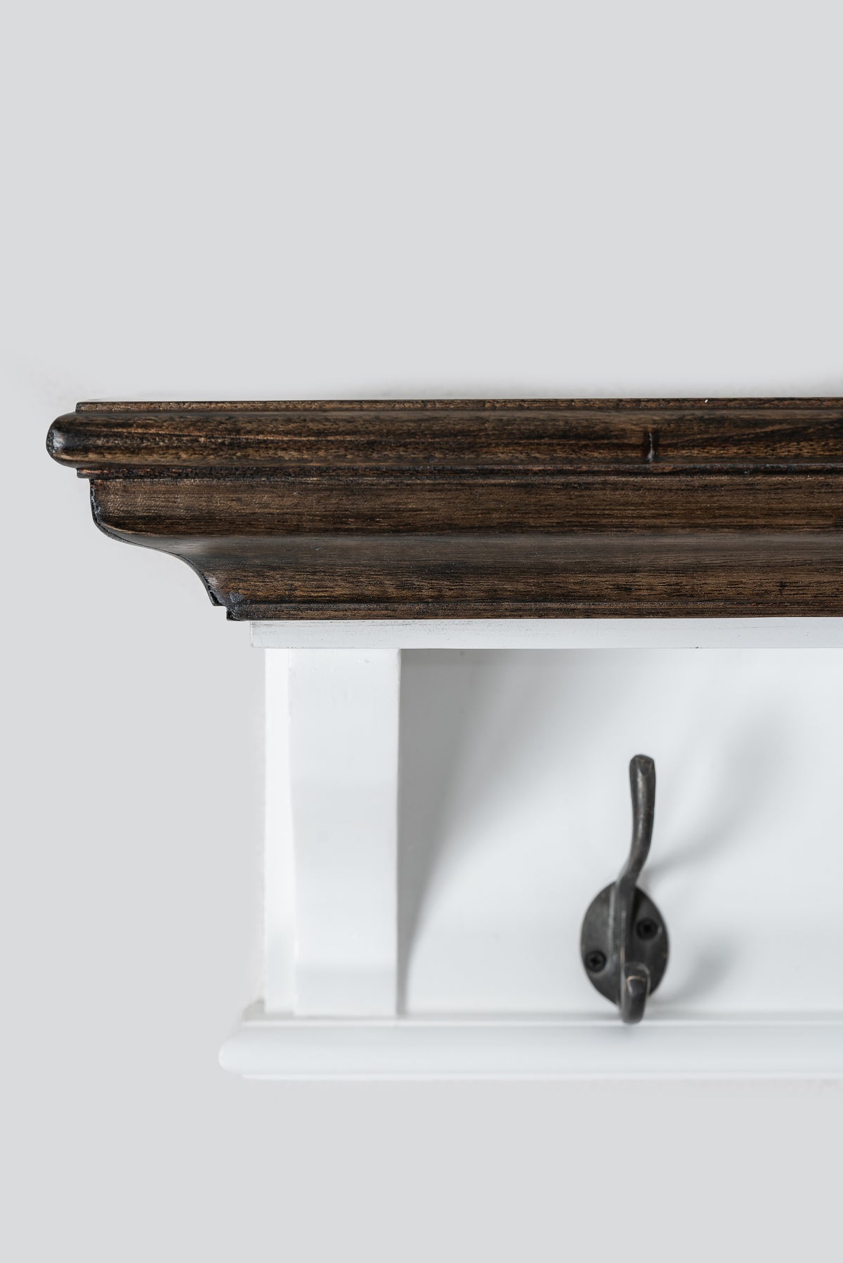 NovaSolo Corfu Provincial Coat Rack with 6 Hooks, Classic White & Dark Brown, close-up detail