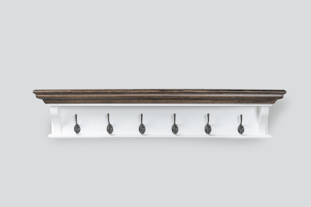 NovaSolo Corfu Provincial Coat Rack with 6 Hooks, Classic White & Dark Brown, front view on a white background