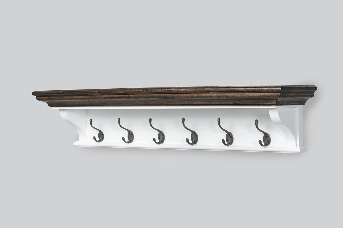 NovaSolo Corfu Provincial Coat Rack with 6 Hooks, Classic White & Dark Brown, studio view