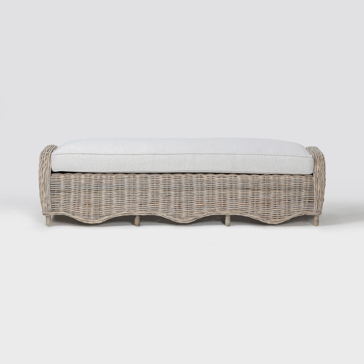 NovaSolo Wickerworks Mistral Bench 68 in, Natural Grey, front view on a white background