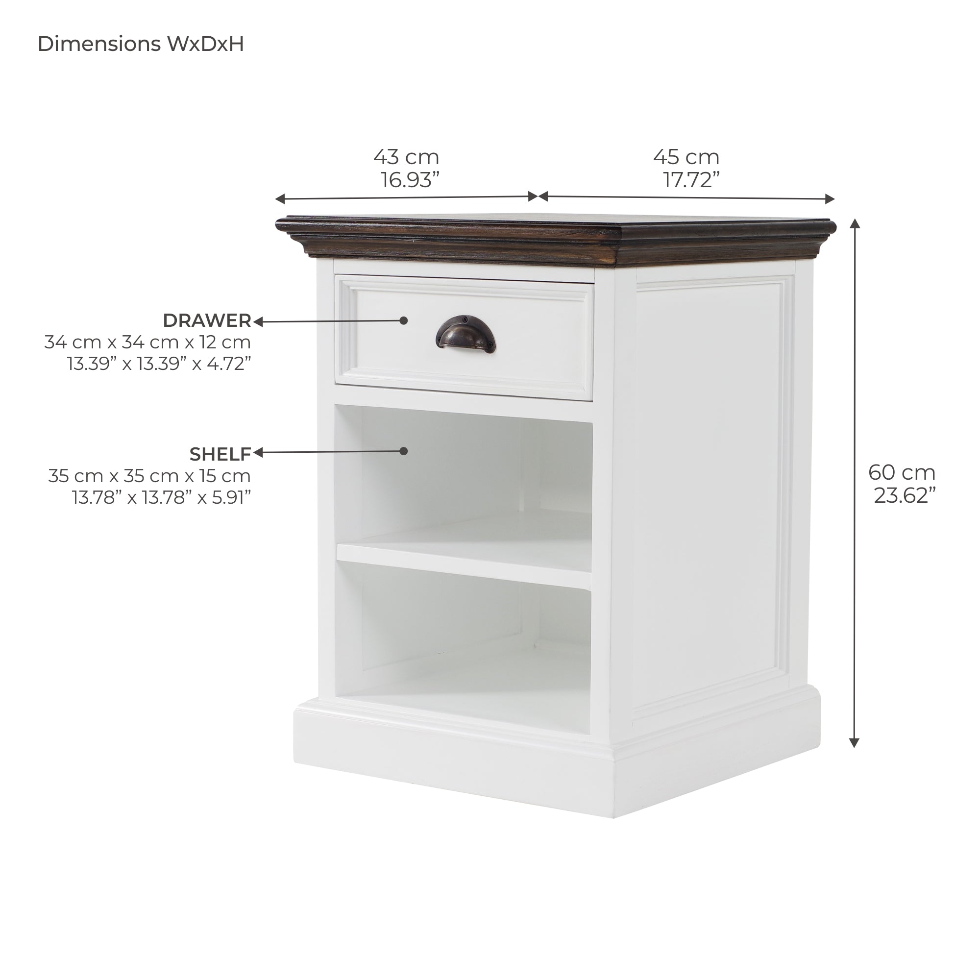 Corfu Bedside Table with Shelves, Dark Brown