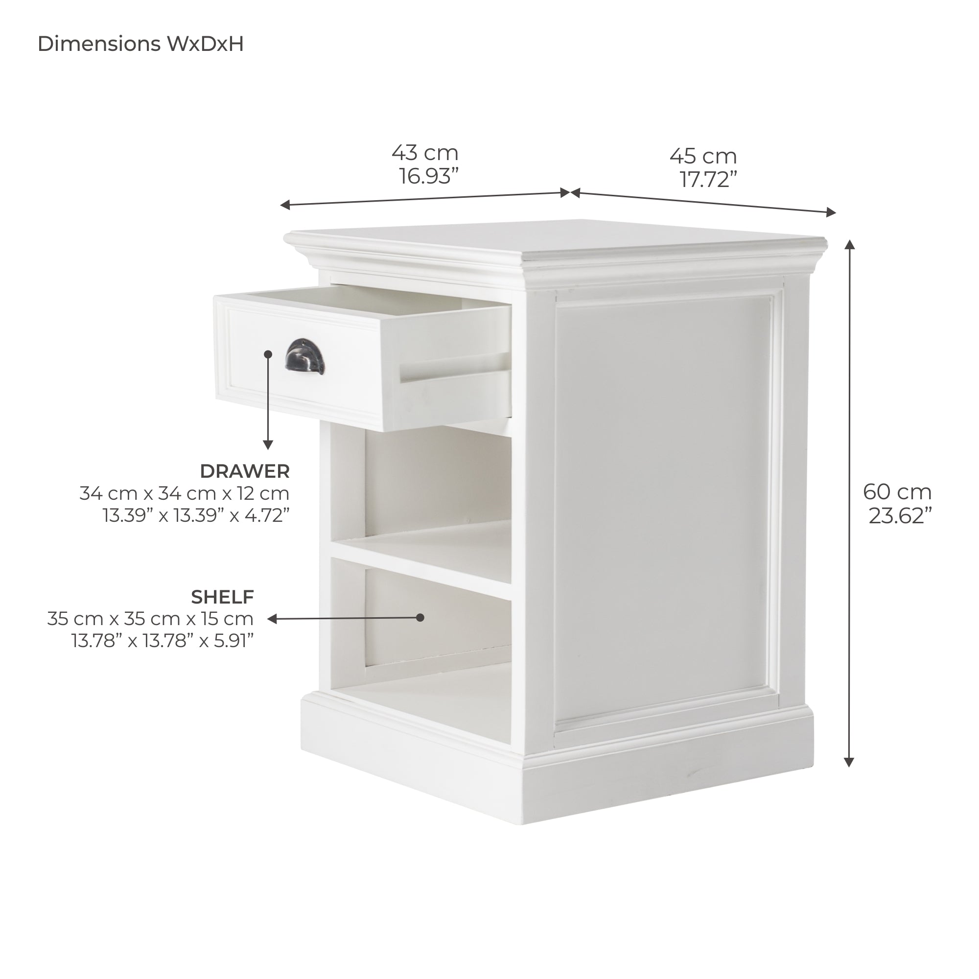 Halifax Bedside Table with Shelves