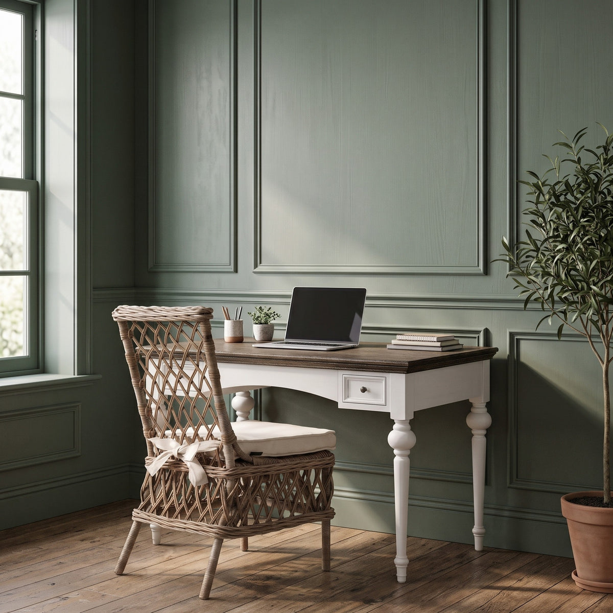 NovaSolo Corfu Provincial Desk, Classic White & Dark Brown, styled in a room