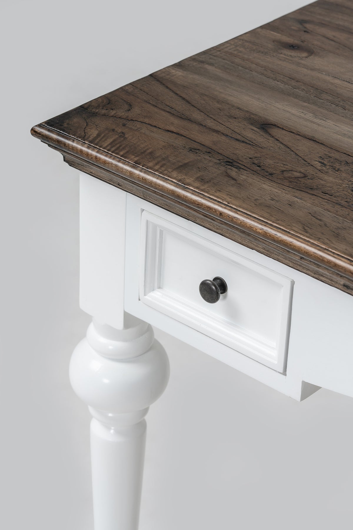 NovaSolo Corfu Provincial Desk, Classic White & Dark Brown, close-up detail