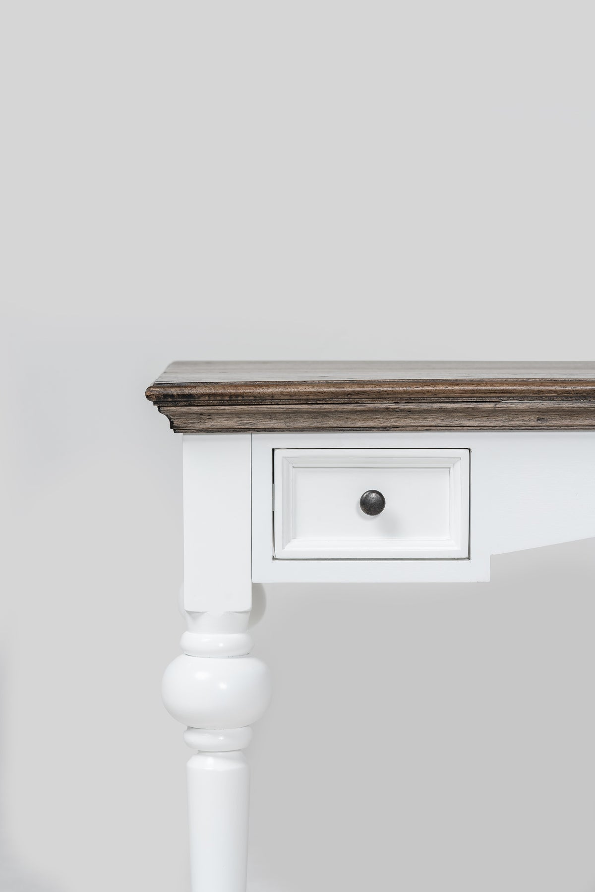 NovaSolo Corfu Provincial Desk, Classic White & Dark Brown, close-up detail