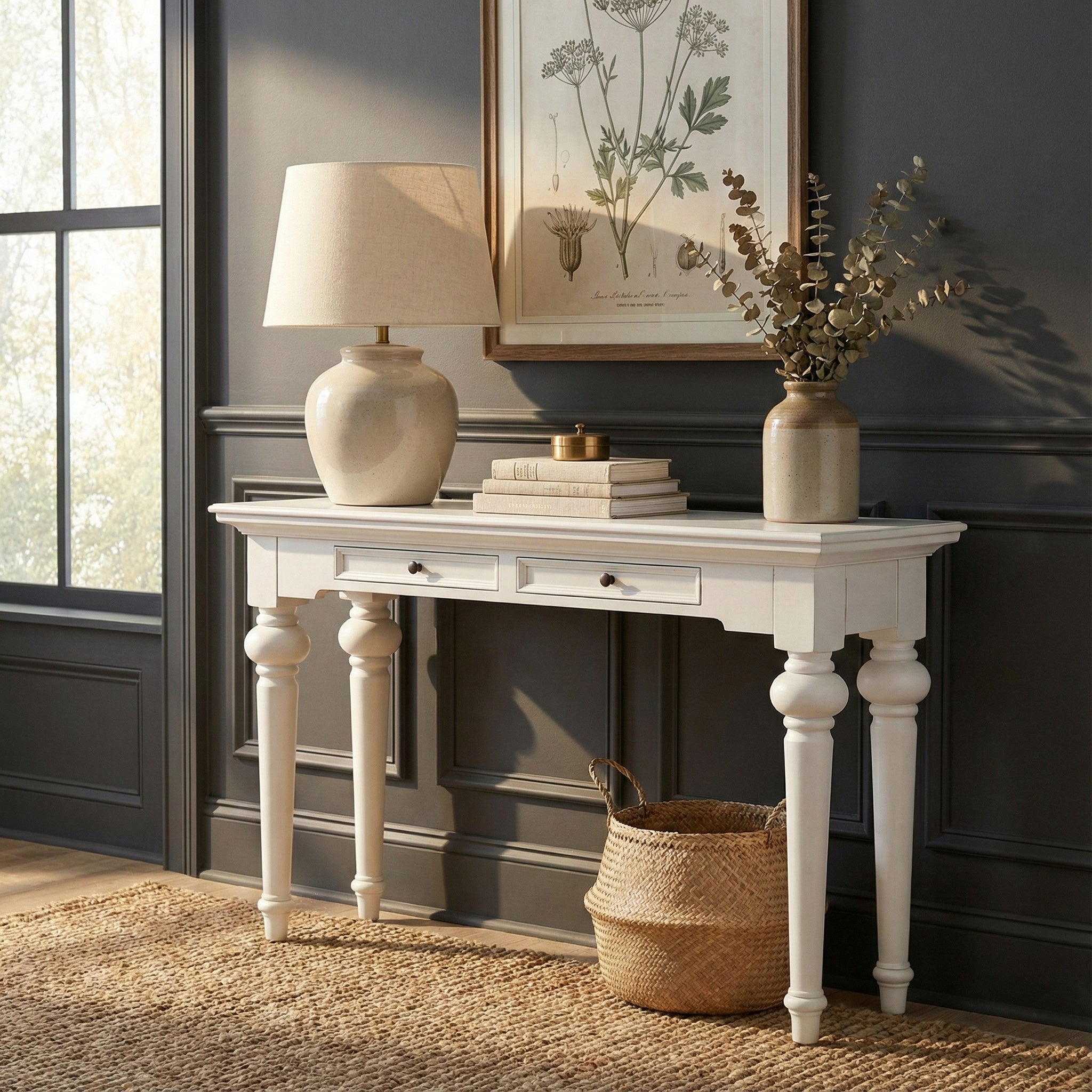 NovaSolo White Console Table | Mahogany Wood | Hampton Style