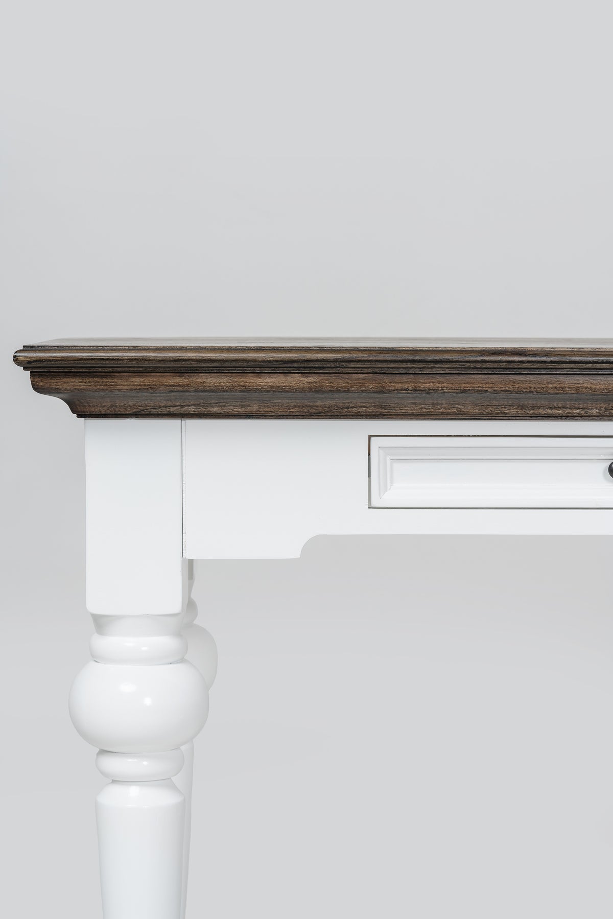 NovaSolo Corfu Console Table with 2 Drawers, Classic White & Dark Brown, close-up detail