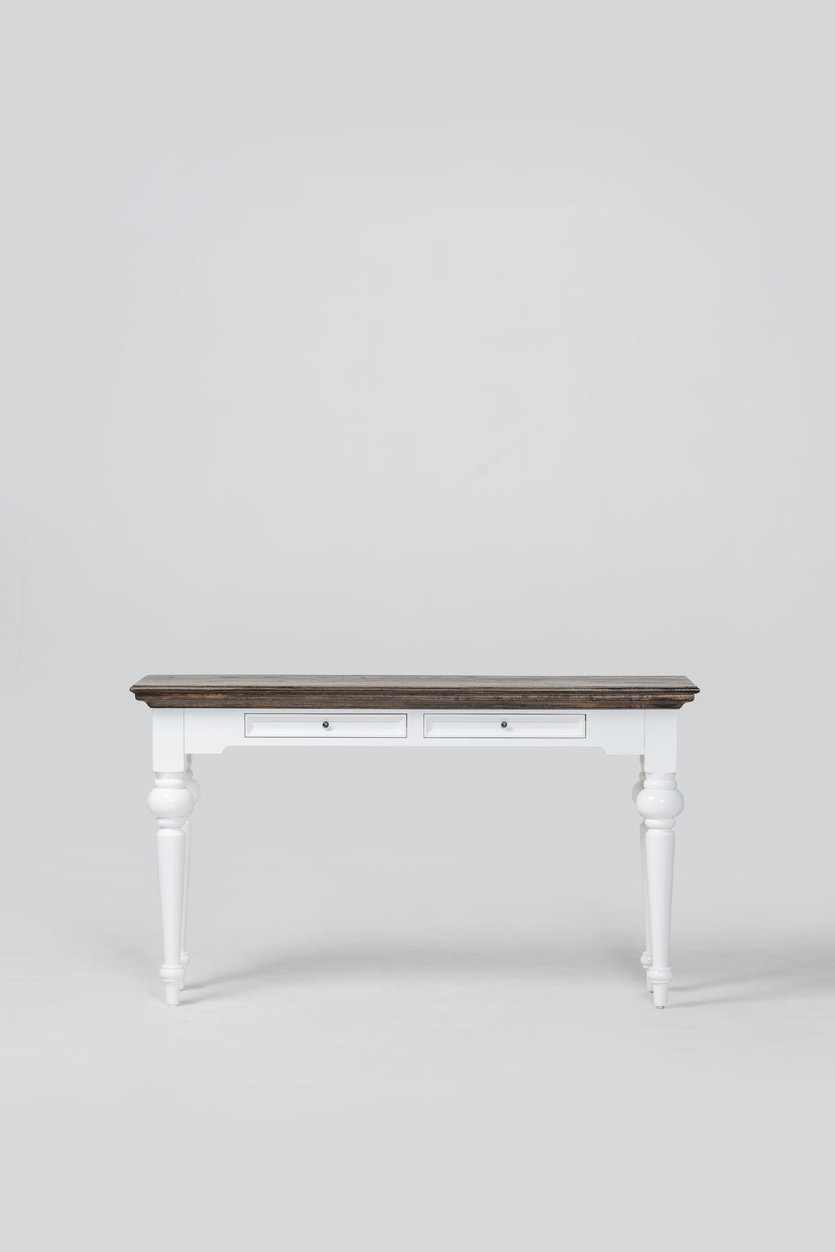 NovaSolo Corfu Console Table with 2 Drawers, Classic White & Dark Brown, front view on a white background