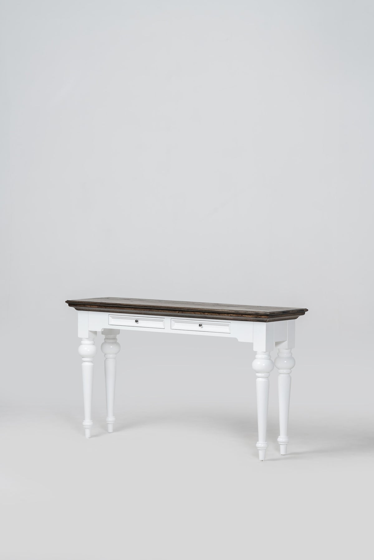 NovaSolo Corfu Console Table with 2 Drawers, Classic White & Dark Brown, studio view