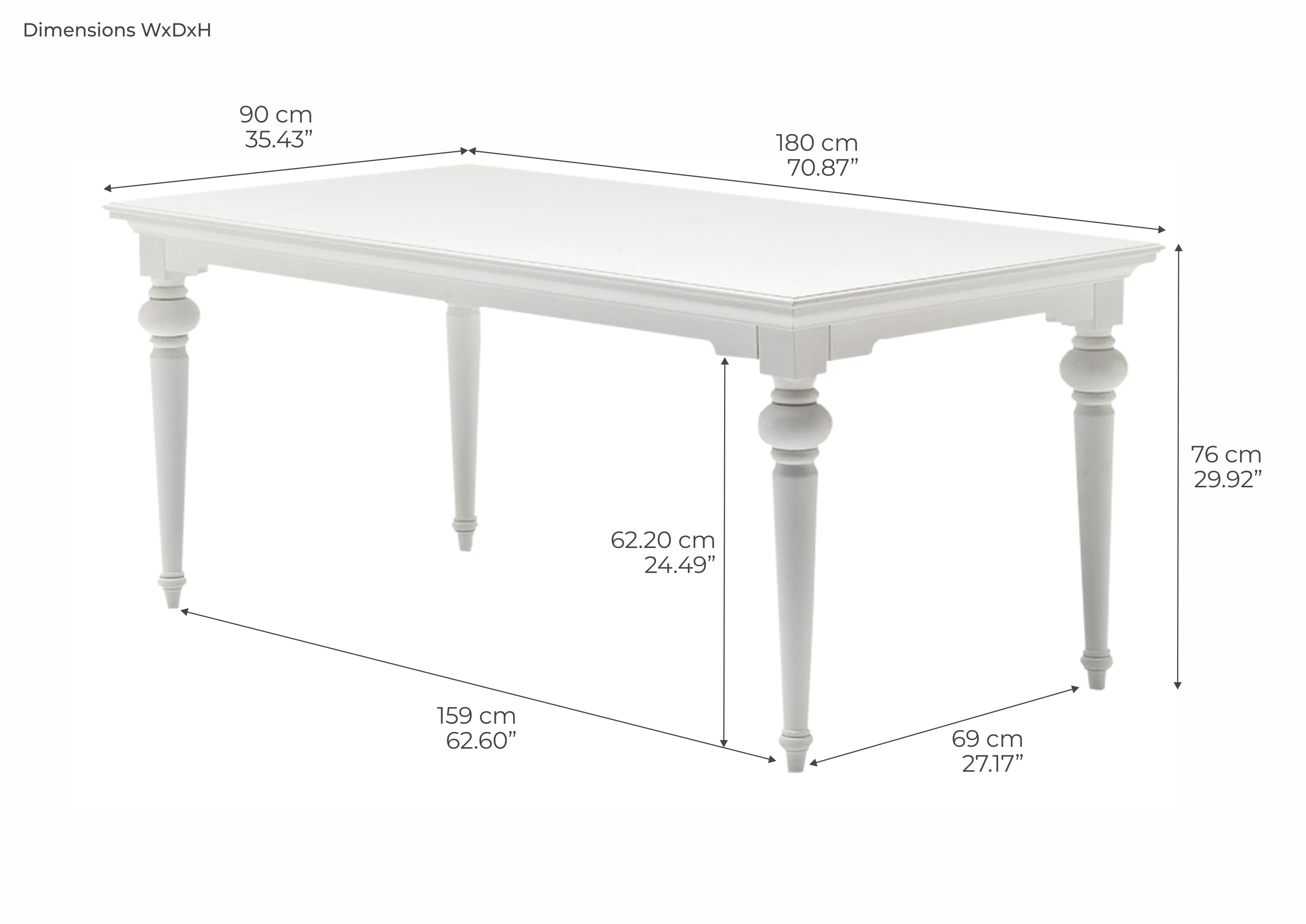 Provence Dining Table 71" - White