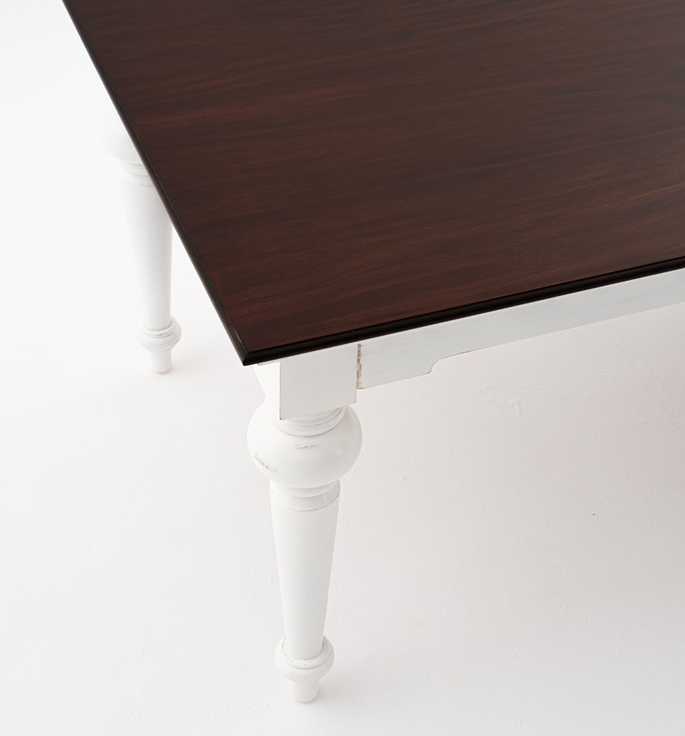 Provence Dining Table 95" - White With Dark Brown Top