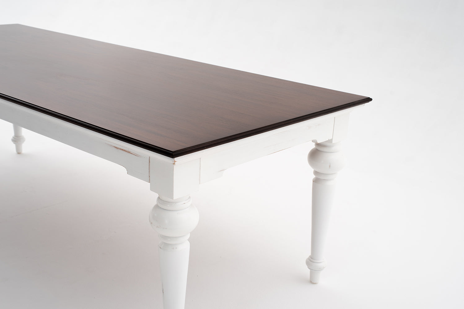 Provence Dining Table 95" - White With Dark Brown Top