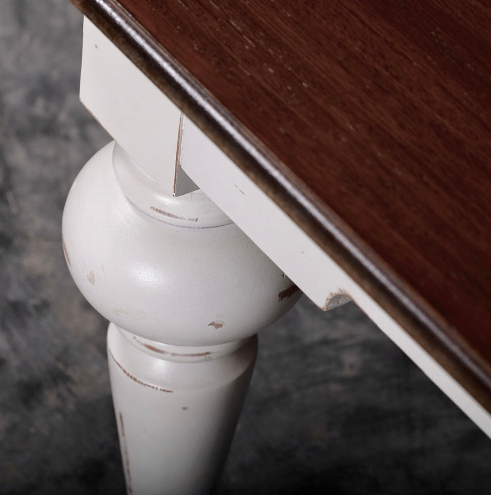 Provence Dining Table 95" - White With Dark Brown Top