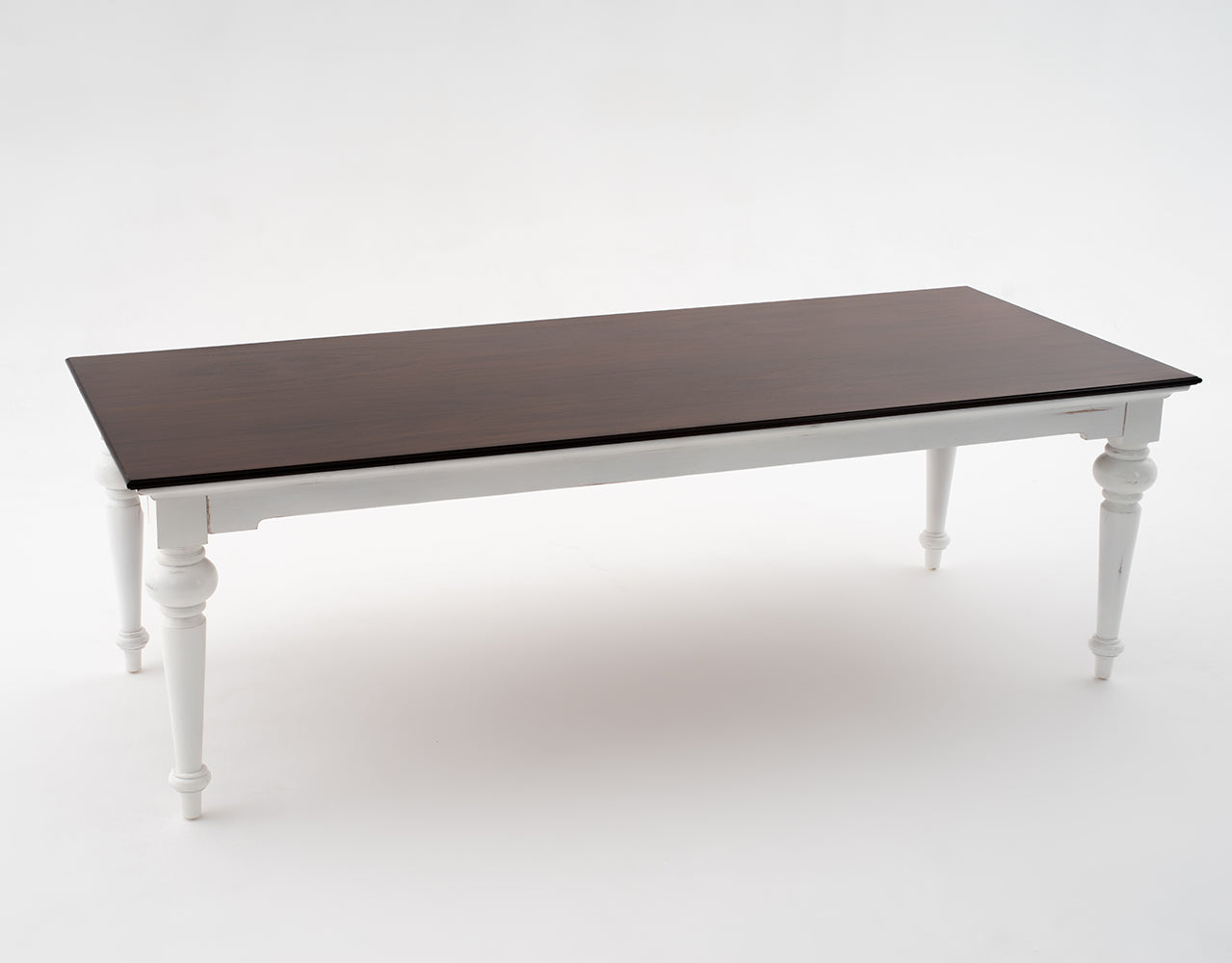 Provence Dining Table 95" - White With Dark Brown Top