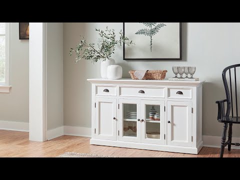 Solid Wood Buffet with 4 Doors & 3 Drawers | Coastal Hampton